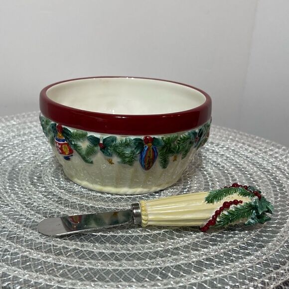 Pfaltzgraff Holiday Garland Dip Bowl and Spreader Set NWOT - Picture 1 of 6